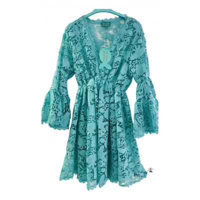 Pre-owned Antica Sartoria Lace Mini Dress In Turquoise