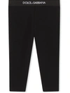Dolce & Gabbana Logo Print Interlock Cotton Leggings In Black