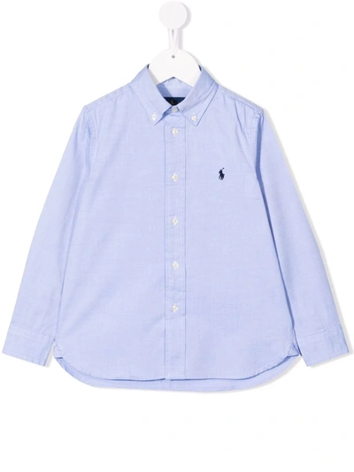 Ralph Lauren Kids' Embroidered-logo Button-up Shirt In Blue