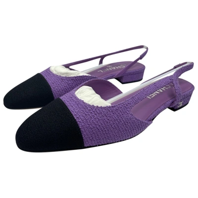 Pre-owned Chanel Slingback Cloth Sandal In Purple ModeSens