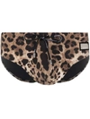 Dolce & Gabbana Leopard Print Nylon Swim Brief In Brown