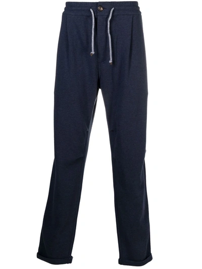 Brunello Cucinelli Straight-leg Cotton Trousers In Blu