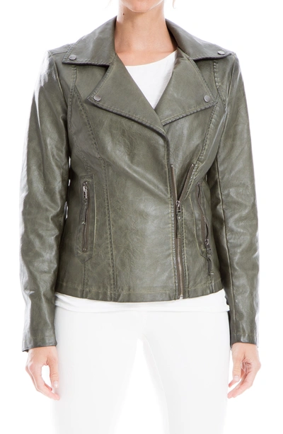 Max Studio Washed Faux Leather Moto Jacket In Olive