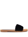 Stuart Weitzman Cammy Shearling-strap Slide Sandals In Black