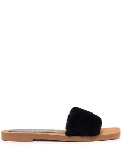 Stuart Weitzman Cammy Shearling-strap Slide Sandals In Black