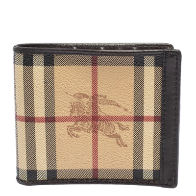 Pre-owned Burberry Beige/brown Haymarket Check Coated Canvas And Leather Bifold Wallet