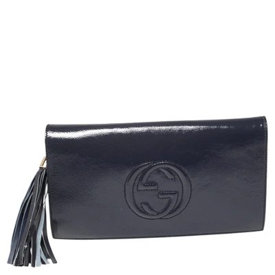 Pre-owned Gucci Blue Patent Leather Soho Clutch
