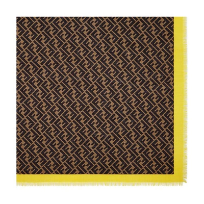 Fendi Logo-print Silk Scarf In Marron