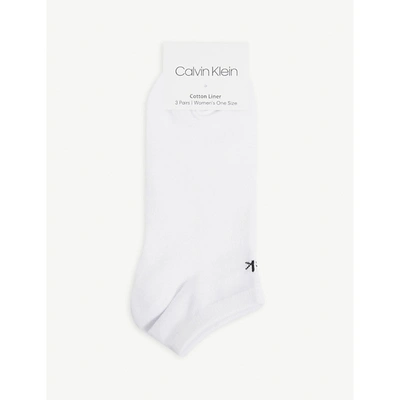 Calvin Klein Logo-embroidered Cotton-blend Socks Pack Of Three In White