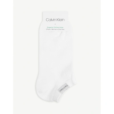 Calvin Klein Logo-embroidered Organic Cotton-blend Socks Pack Of Two In White