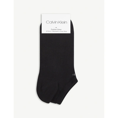Calvin Klein Logo-embroidered Cotton-blend Socks Pack Of Three In Black