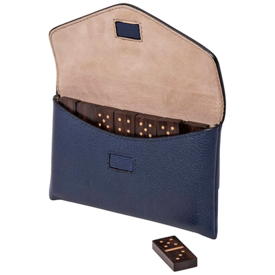 Burberry Wooden Domino Set With Grainy Leather Case In Blue