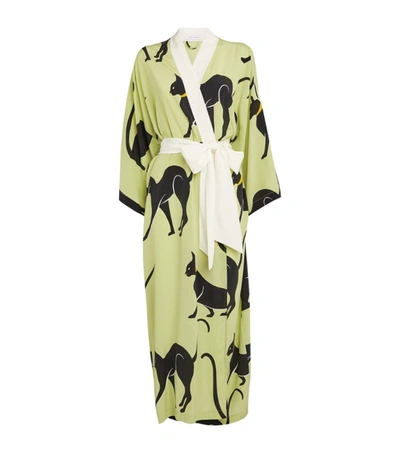 Olivia Von Halle Cat Long Queenie Robe In Green