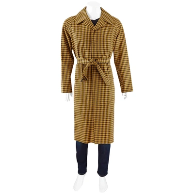 Burberry Mens Belted Checked Coat In Saffron Yellow, Brand Size 50 (us Size 40)