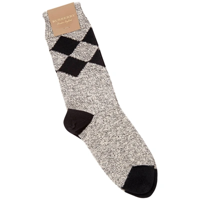 Burberry Ladies Marbled Diamond-pattern Cotton Mouline Socks In Black,grey,two Tone