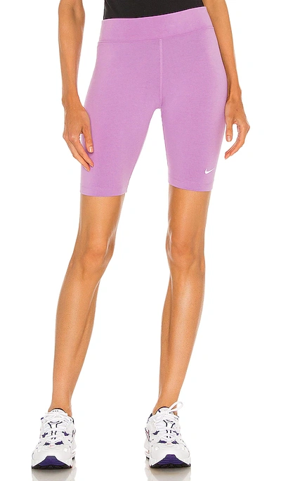 Nike Sportswear Essential Mid-rise Bike Short In Violet Shock,white