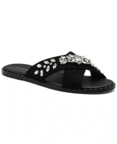 Adrienne Vittadini Women's Faken Embellished Slide Sandals Women's Shoes In Black