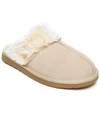 Minnetonka Sondra Scuff Womens Faux Fur Slip On Slide Slippers In Stone
