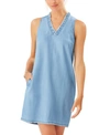 Tommy Bahama Chambray Ruffled Shift Dress In Lt Storm Wash