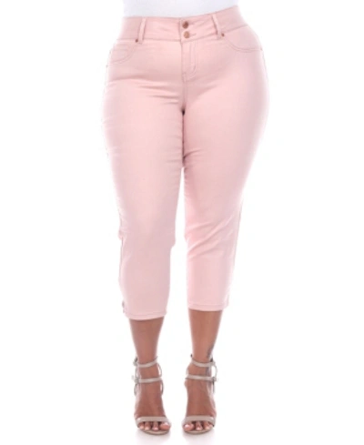 White Mark Plus Size Capri Jeans In Pink