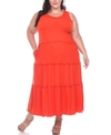 White Mark Plus Size Scoop Neck Tiered Midi Dress In Red