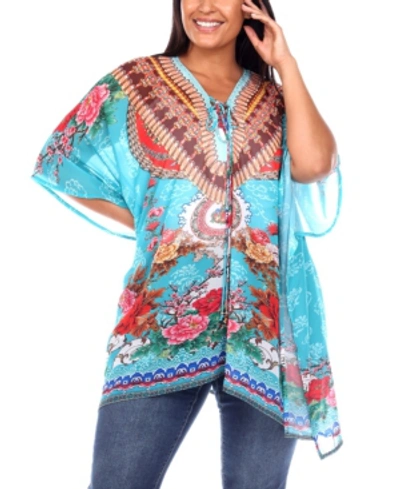 White Mark Plus Size Short Caftan With Tie-up Neckline In White