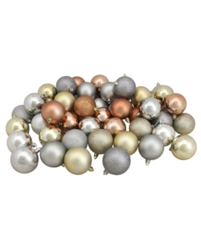 Northlight 60ct Silver/champagne/almond/pewter Shatterproof 3-finish Christmas Ball Ornaments 2.5" In Multi