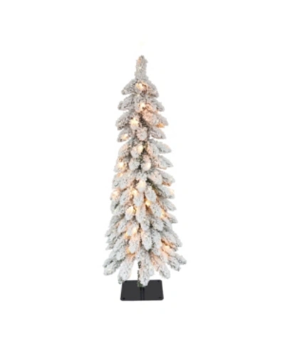 Puleo 4' Pre-lit Flocked Alpine Pencil Artificial Christmas Tree In Green