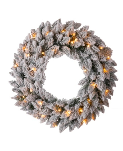 Glitzhome Pre-lit Snow Flocked Christmas Wreath With Warm Led Light In Olive