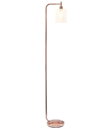Simple Designs Modern Lantern Floor Lamp With Glass Shade In Rose Gold-tone