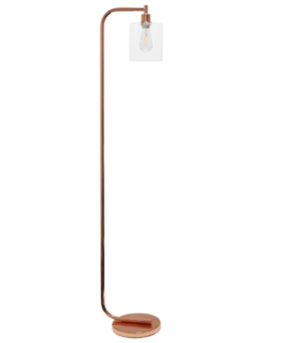 Simple Designs Antique Style Industrial Iron Lantern Floor Lamp With Glass Shade In Rose Gold-tone