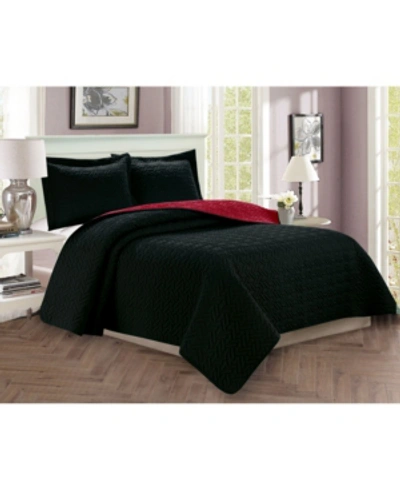 Elegant Comfort Luxury Majestic 3-pc. Quilted Coverlet Set, Full/queen In Black