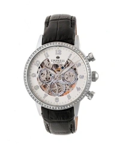 Empress Beatrice Automatic Silver Case, Black Leather Watch 38mm