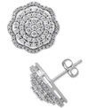 Macy's Diamond Cluster Scalloped Stud Earrings (1 Ct. T.w.) In 10k White Gold In White Gold