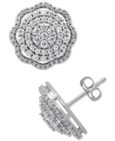 Macy's Diamond Cluster Scalloped Stud Earrings (1 Ct. T.w.) In 10k White Gold