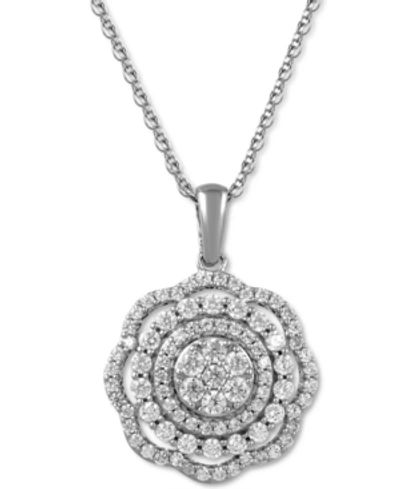Macy's Diamond Flower Cluster 18" Pendant Necklace (1 Ct. T.w.) In 10k White Gold