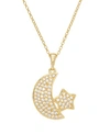 Macy's Cubic Zirconia Star And Moon Pendant 18" Gold Plate Necklace In Gold