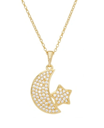 Macy's Cubic Zirconia Star And Moon Pendant 18" Gold Plate Necklace