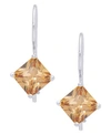 Macy's Simulated Gemstone Square Lever Back Silver Plate Earrings In Champagne