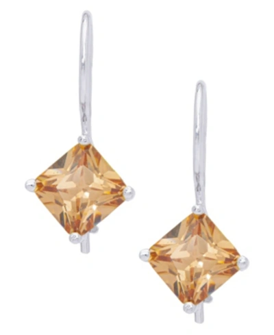 Macy's Simulated Gemstone Square Lever Back Silver Plate Earrings In Champagne