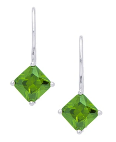 Macy's Simulated Gemstone Square Lever Back Silver Plate Earrings In Peridot