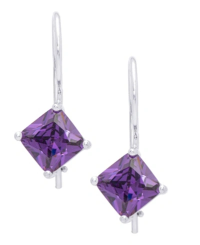 Macy's Simulated Gemstone Square Lever Back Silver Plate Earrings In Amythest