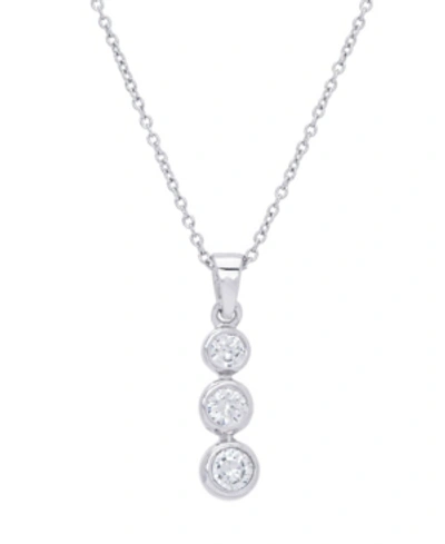 Macy's Cubic Zirconia Round 3 Drop Pendant 18" Silver Plate Necklace