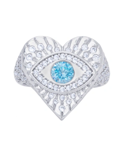 Macy's Cubic Zirconia Evil Eye Heart Silver Plate Ring