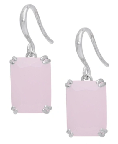 Macy's Cubic Zirconia Emerald-cut Hoop Silver Plate Earrings In Pink