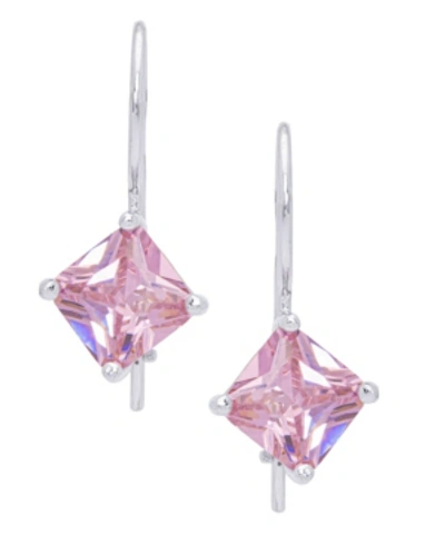 Macy's Simulated Gemstone Square Lever Back Silver Plate Earrings In Pink Topaz