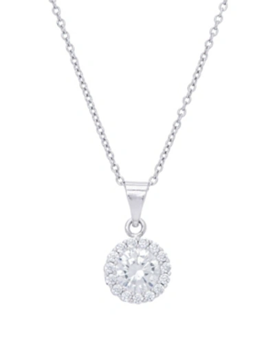 Macy's Cubic Zirconia Round Pendant 18" Silver Plate Necklace