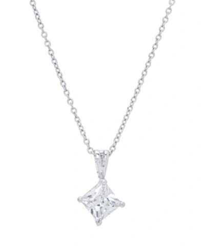 Macy's Cubic Zirconia Square Pendant 18" Silver Plate Necklace