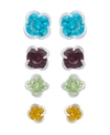 Macy's Multi-color Round Stud Silver Plate Earrings, Set Of 4 In Multi