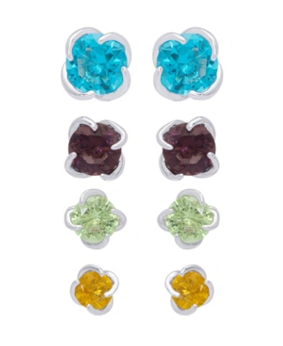 Macy's Multi-color Round Stud Silver Plate Earrings, Set Of 4